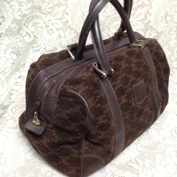 (SOLD) Vintage, Celine Brown Suede Boston Style Handbag - Picture 2 of 8